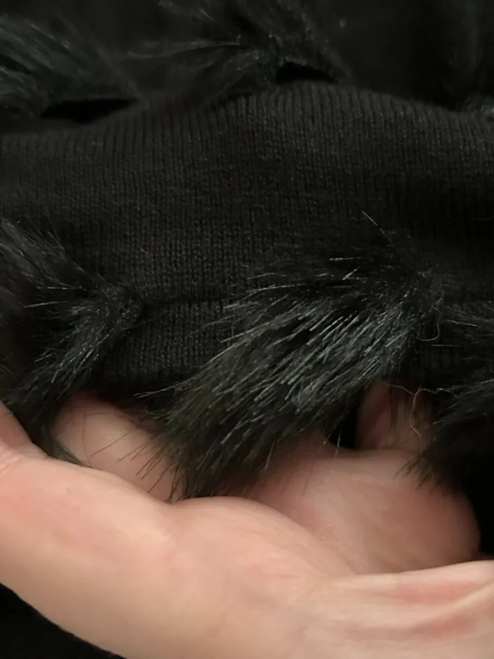 Chico's Black Faux Fur Trim Cashmere Blend Cocoon Wrap Pom Pom EUC OS